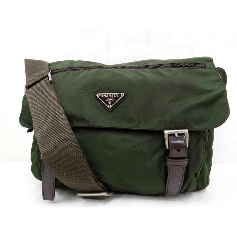 Prada Calf Leathe r Shoulder Bag Messenger Khaki Brown